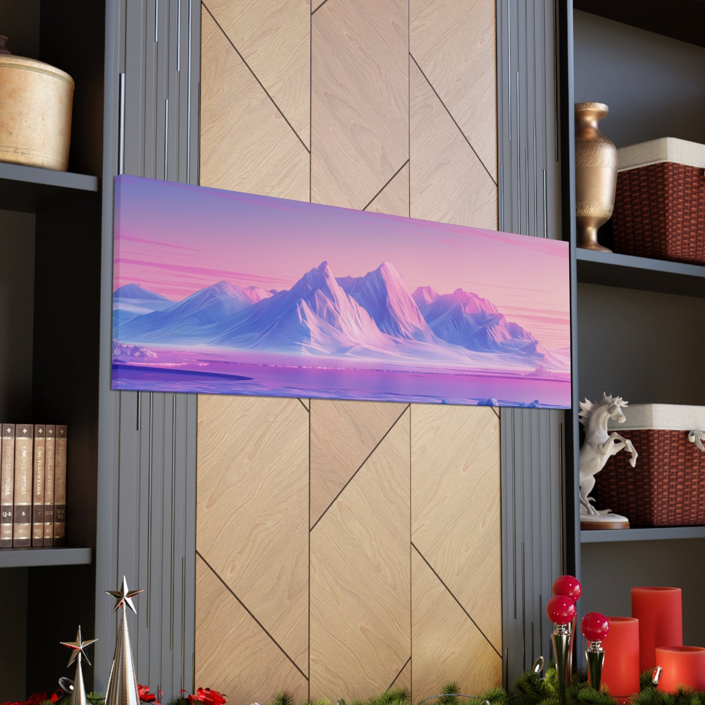 Snowy Mountain Evening - Digital Landscape Illustration Panorama Canvas Gallery Wraps