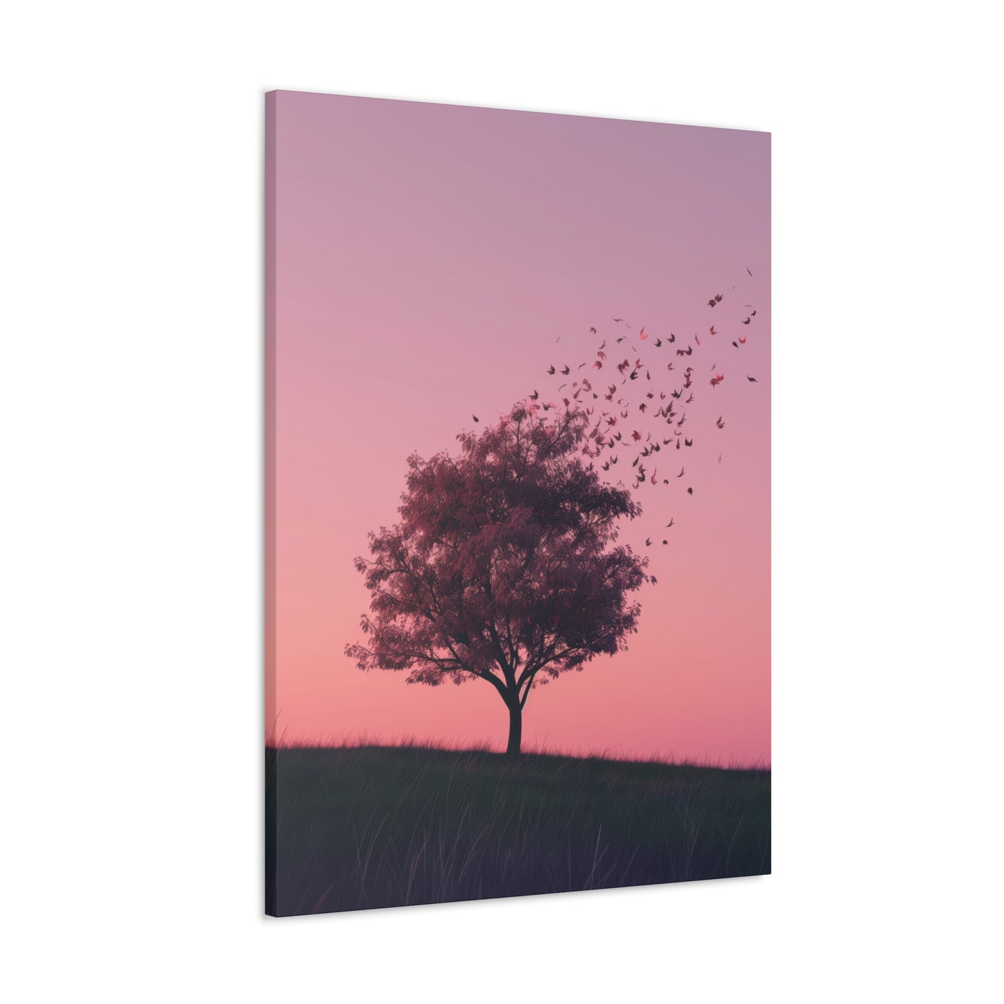 Tree in a Purple Sunset Digital Illustration Canvas Gallery Wraps