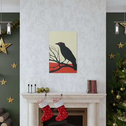 Black Bird Sitting on a Branch Digital Illustration Canvas Gallery Wraps