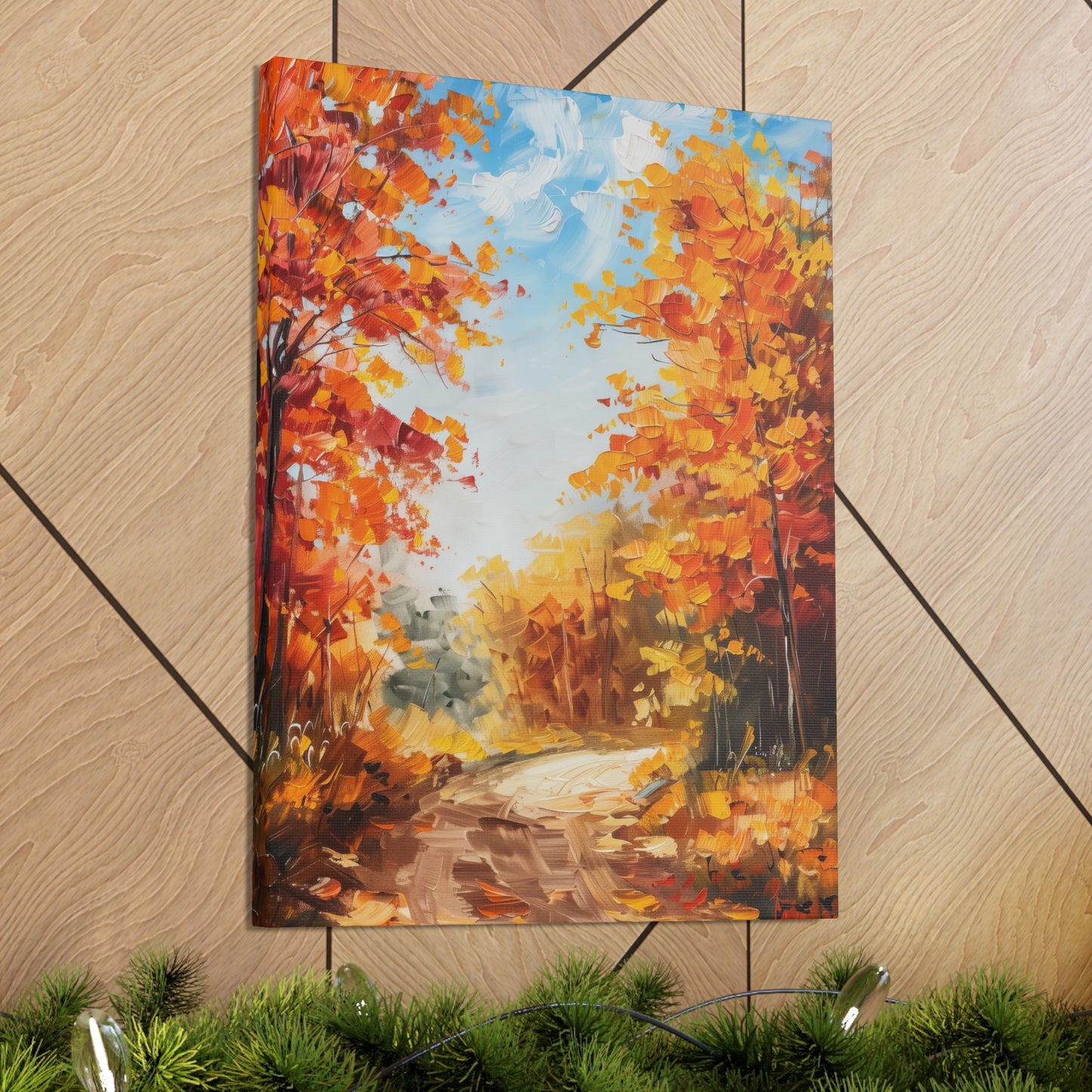 Road Through Autumn Forest - Leonid Afremov Style Oil Painting Canvas Gallery Wraps