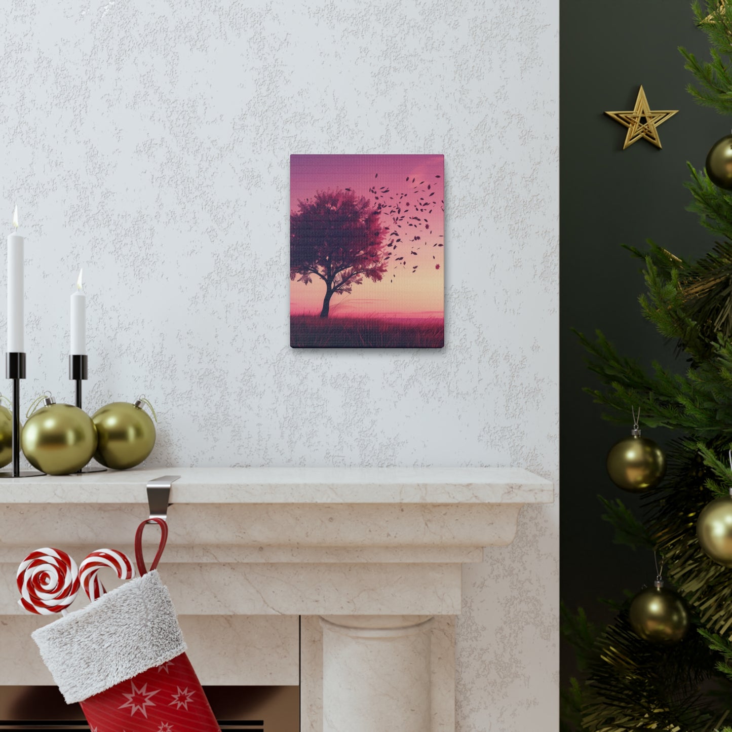 Tree in a Purple Sunset Digital Illustration Canvas Gallery Wraps