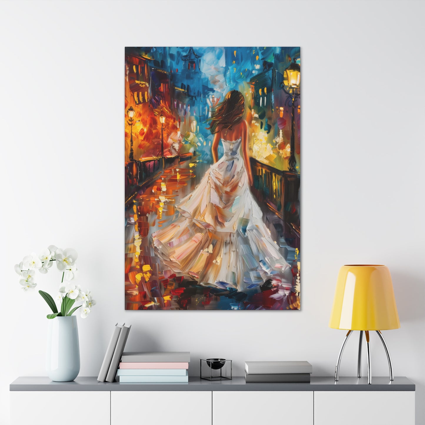 bride walking in Bridge - Leonid Afremov Style Digital Print Canvas Gallery Wraps