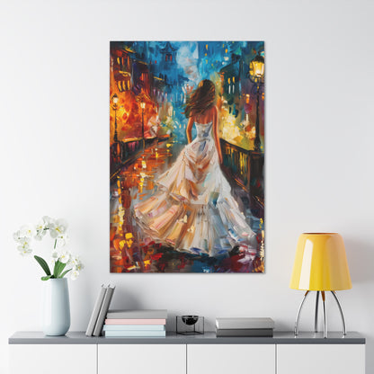 bride walking in Bridge - Leonid Afremov Style Digital Print Canvas Gallery Wraps