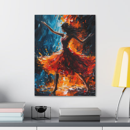 girl with orange dress dancing in rain - Leonid Afremov Style Digital Print Canvas Gallery Wraps