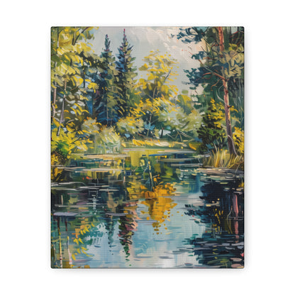 Pond in a Forest - Claude Monet Style Digital Print Canvas Gallery Wraps