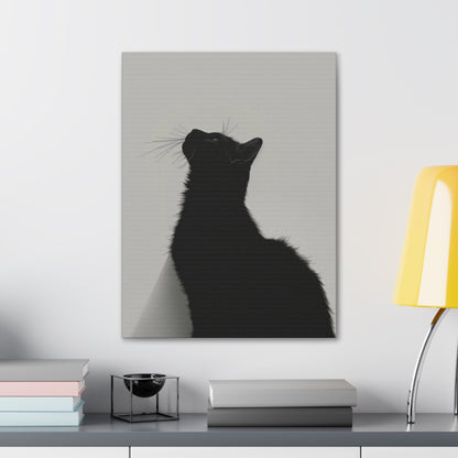 Black Cat Looking Up Digital Illustration Canvas Gallery Wraps