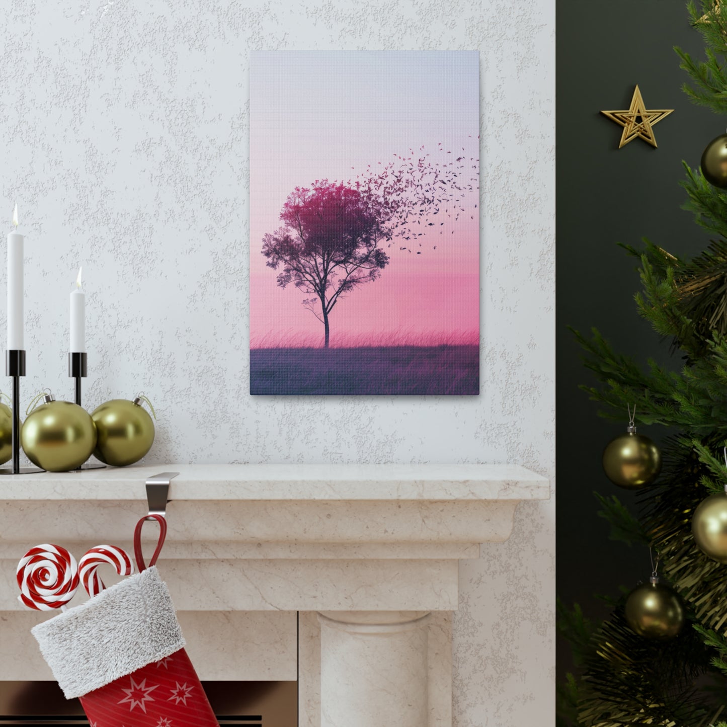 Tree in a Purple Sunset Digital Illustration Canvas Gallery Wraps