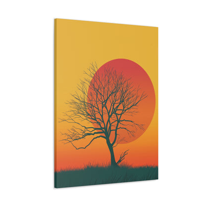 leafless tree in a Golden Sunset Digital Illustration Canvas Gallery Wraps