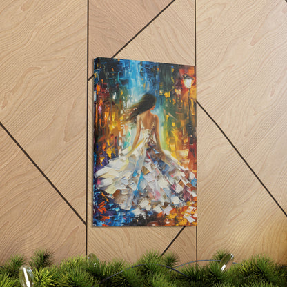 Bride walking in the streets - Leonid Afremov Style Digital Print Canvas Gallery Wraps