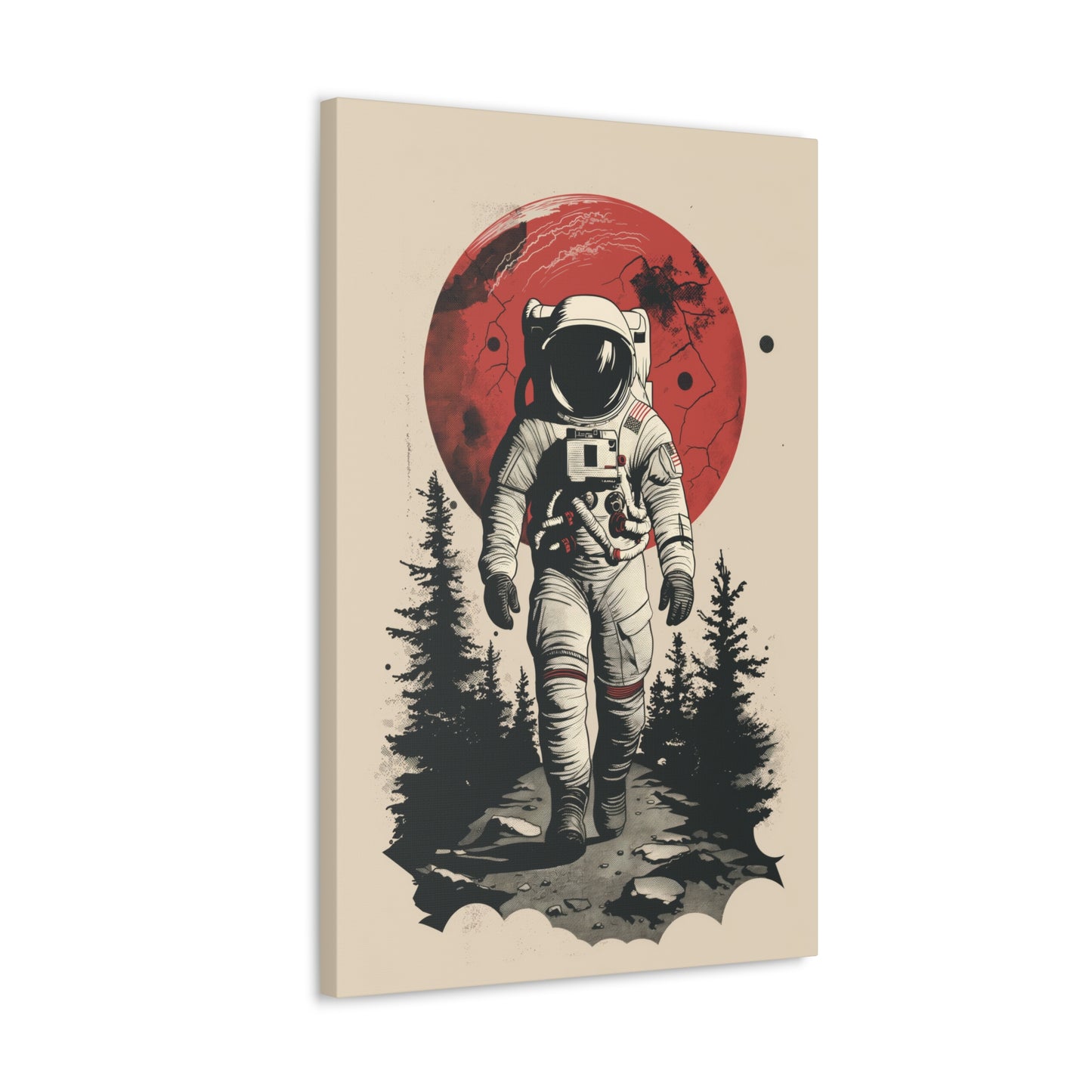 Cosmic Journey: Astronaut Walking  - Digital Illustration Canvas Gallery Wrap