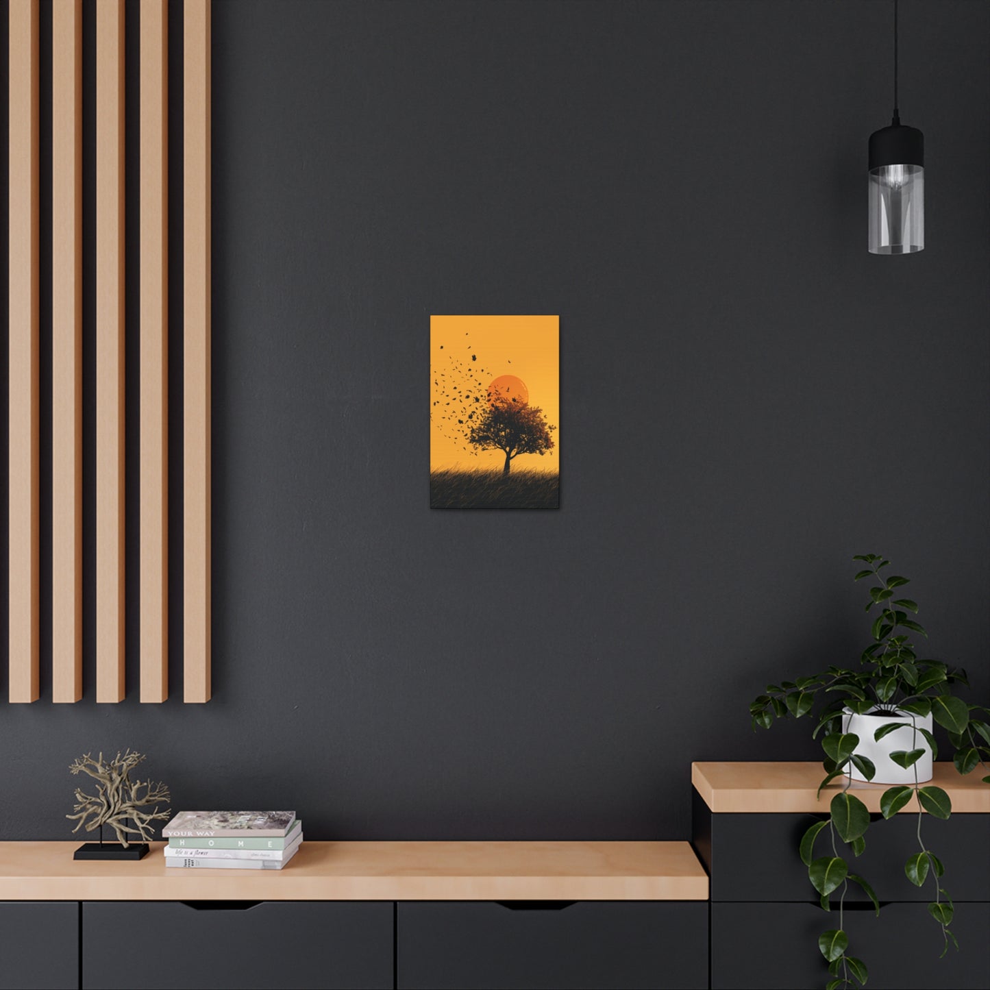 Leafless Tree in a Golden Sunset Digital Illustration Canvas Gallery Wraps