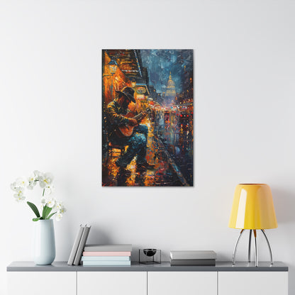 Man Playing Guitar on the Street - Rembrandt Style Digital Oil Painting Canvas Gallery Wraps