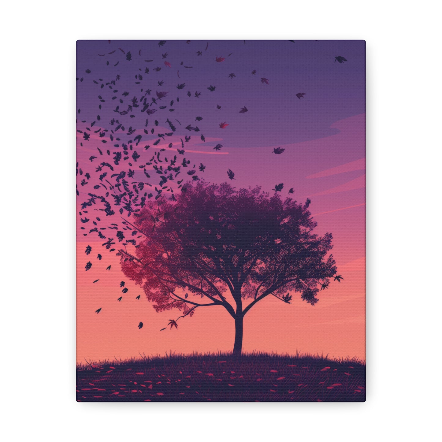 Tree in a Purple Sunset Digital Illustration Canvas Gallery Wraps