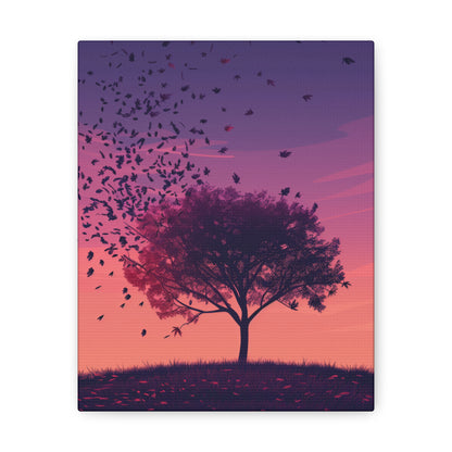 Tree in a Purple Sunset Digital Illustration Canvas Gallery Wraps