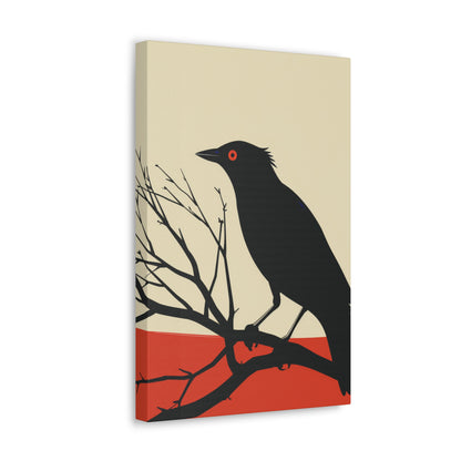 Black Bird Sitting on a Branch Digital Illustration Canvas Gallery Wraps