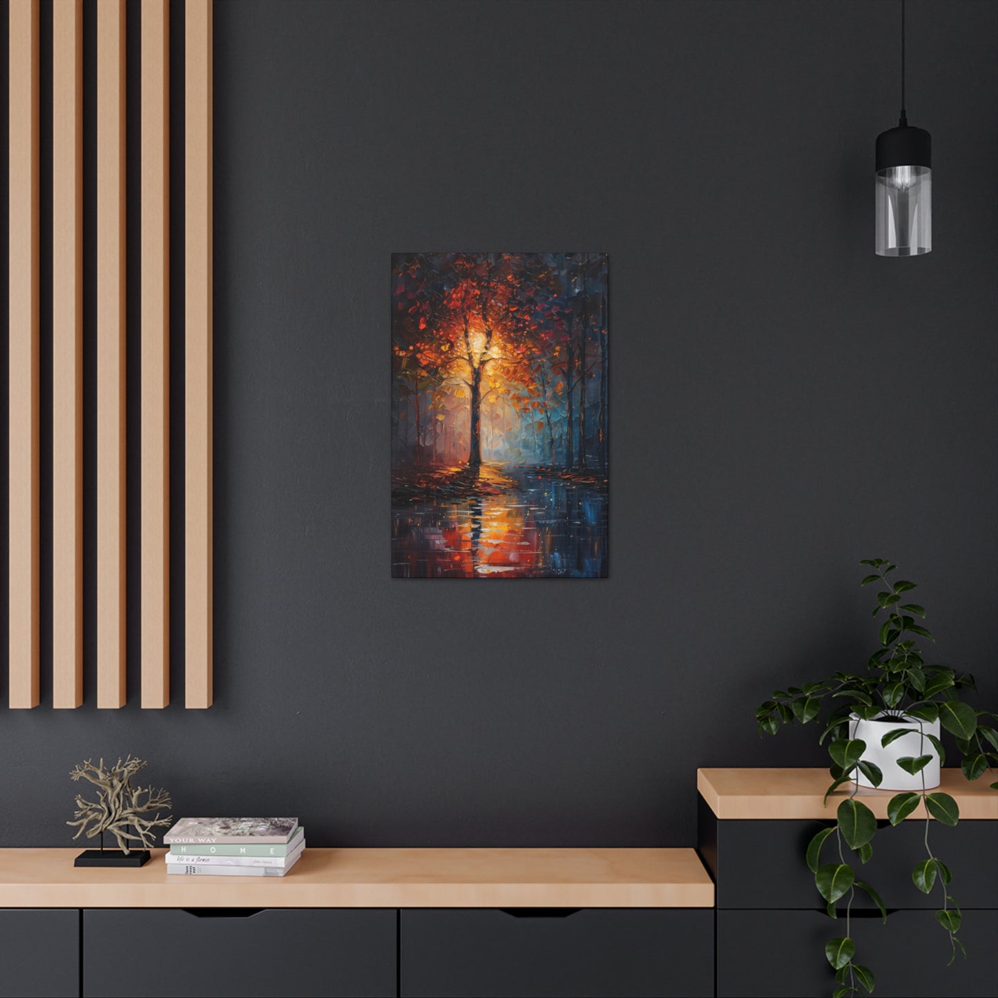 magical tree by the river in the forest - Leonid Afremov Style Digital Print Canvas Gallery Wraps