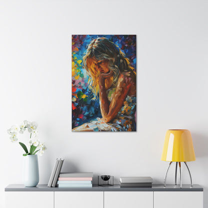 Cute Girl - Leonid Afremov Style Digital Oil Painting Canvas Gallery Wraps