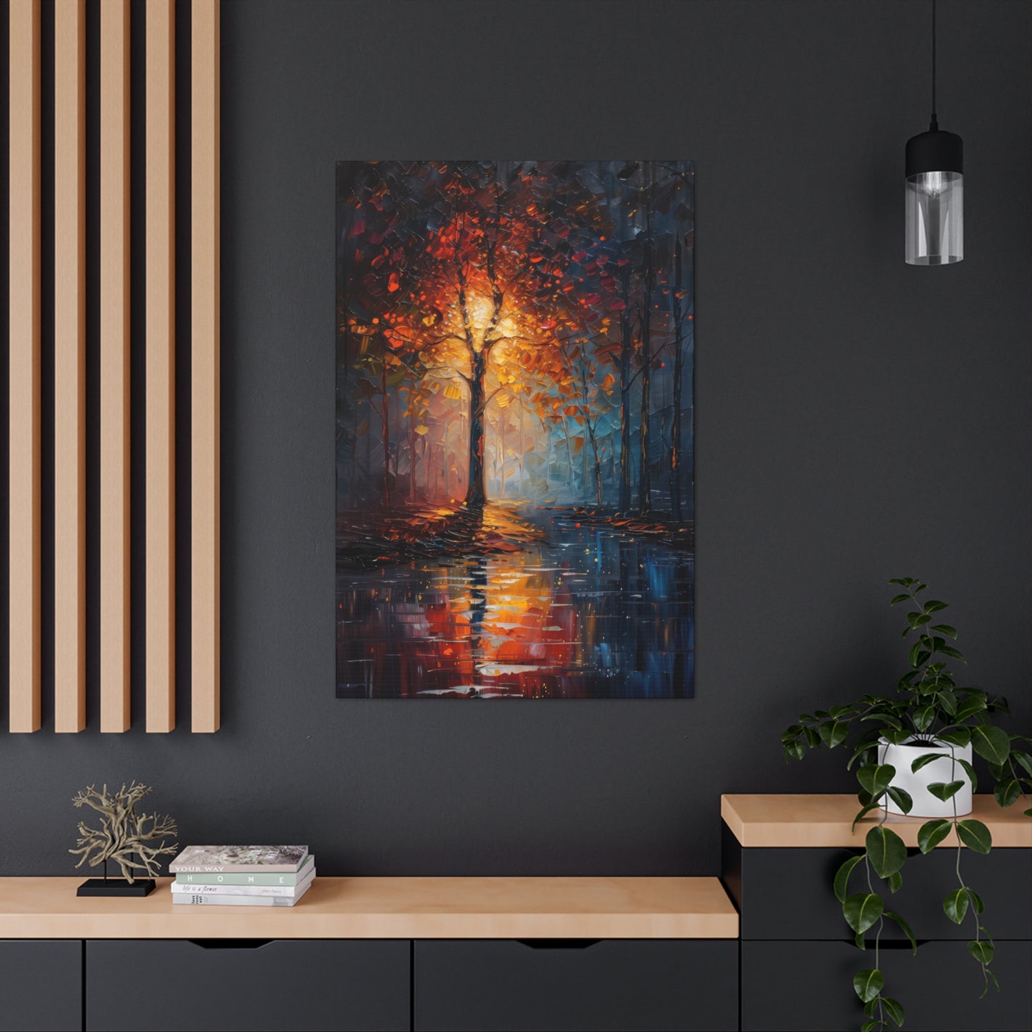 magical tree by the river in the forest - Leonid Afremov Style Digital Print Canvas Gallery Wraps