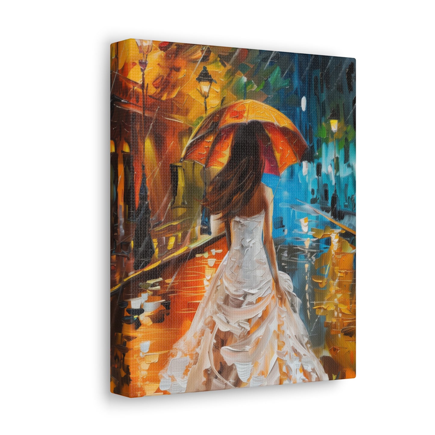 bride walking in street in rain - Leonid Afremov Style Digital Print Canvas Gallery Wraps