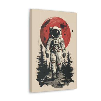 Cosmic Journey: Astronaut Walking  - Digital Illustration Canvas Gallery Wrap