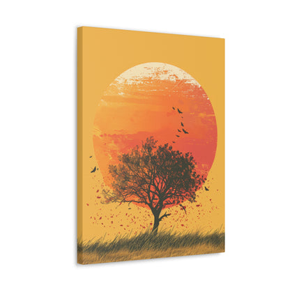 Tree in a Golden Sunset Digital Illustration Canvas Gallery Wraps