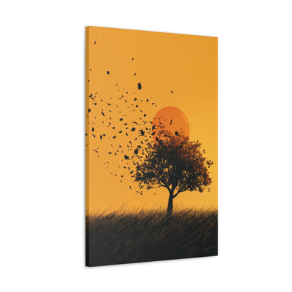 Leafless Tree in a Golden Sunset Digital Illustration Canvas Gallery Wraps