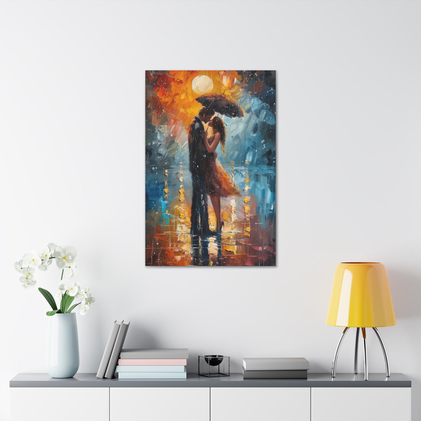 couple holding a umbrella in rain - Leonid Afremov Style Digital Print Canvas Gallery Wraps