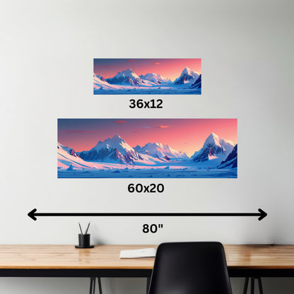 Snowy Mountain Evening in Alaska - Digital Landscape Illustration Panorama Canvas Gallery Wraps