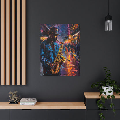 Man Playing Horn on the Street - Rembrandt Style Digital Oil Painting Canvas Gallery Wraps