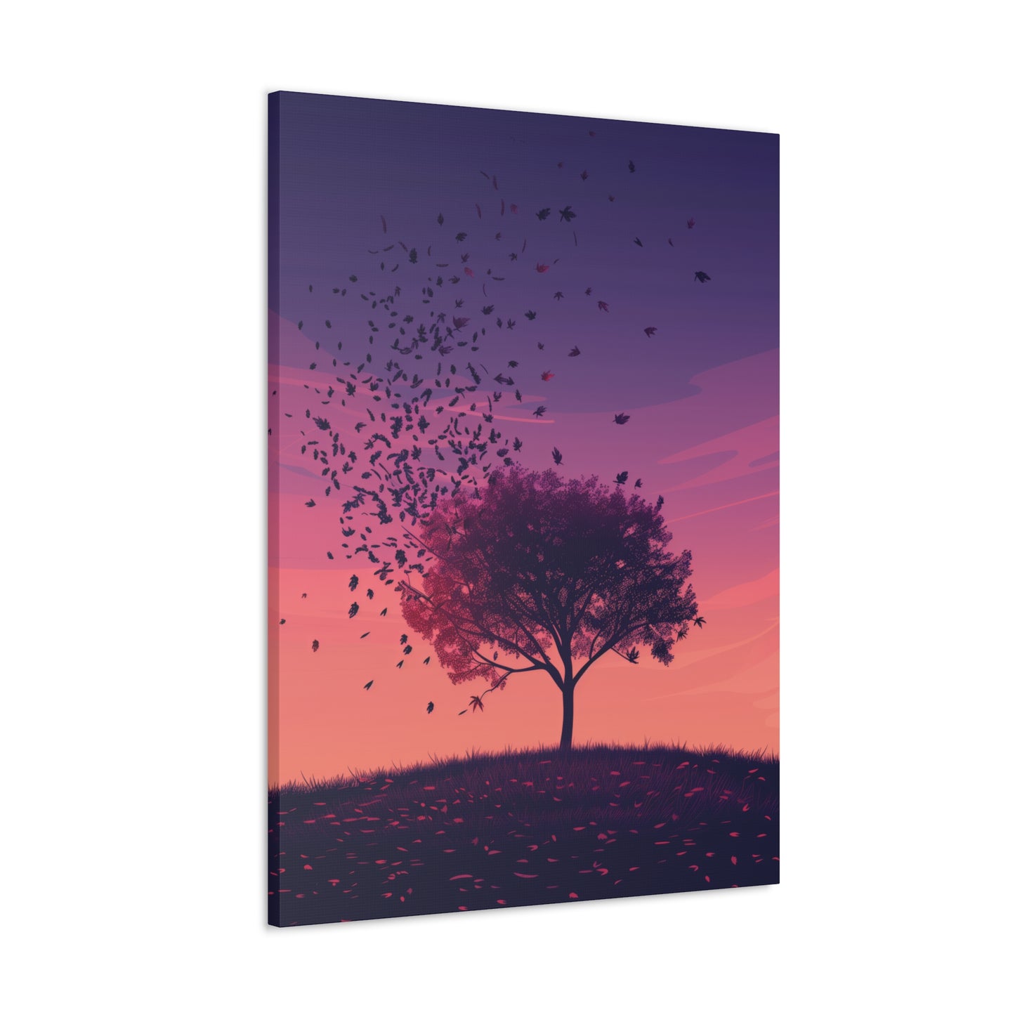 Tree in a Purple Sunset Digital Illustration Canvas Gallery Wraps