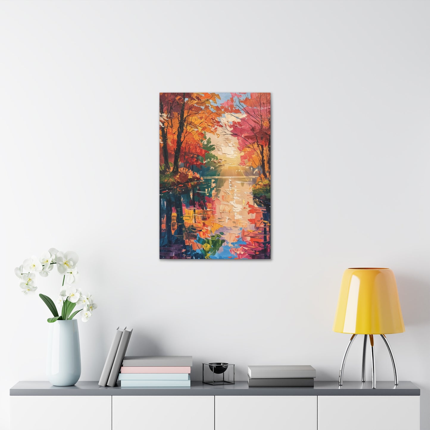 Lake in a Autumn Forest - Claude Monet Style Digital Print Canvas Gallery Wraps