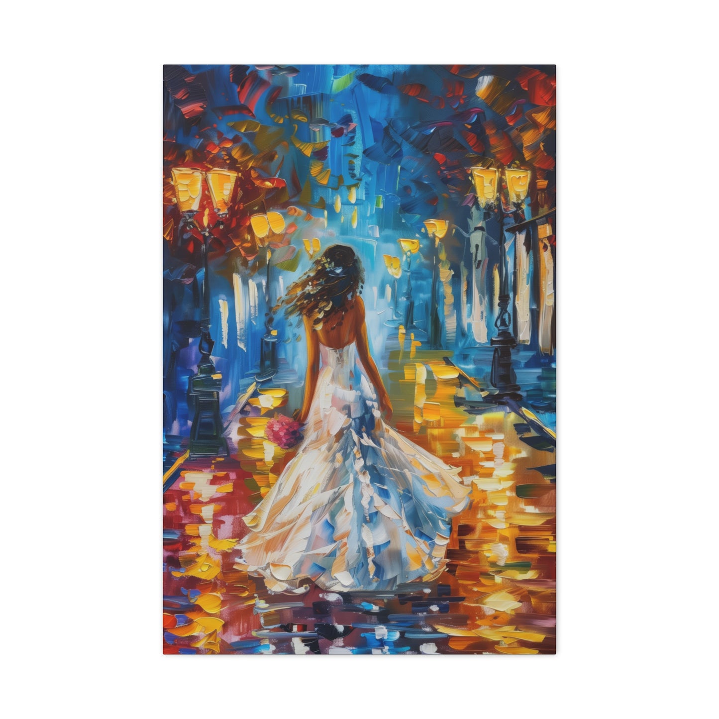 bride walking in the street - Leonid Afremov Style Digital Print Canvas Gallery Wraps