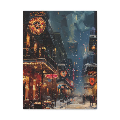 Christmas Time Downtown Street Corner - Rembrandt Style Digital Oil Painting Canvas Gallery Wraps