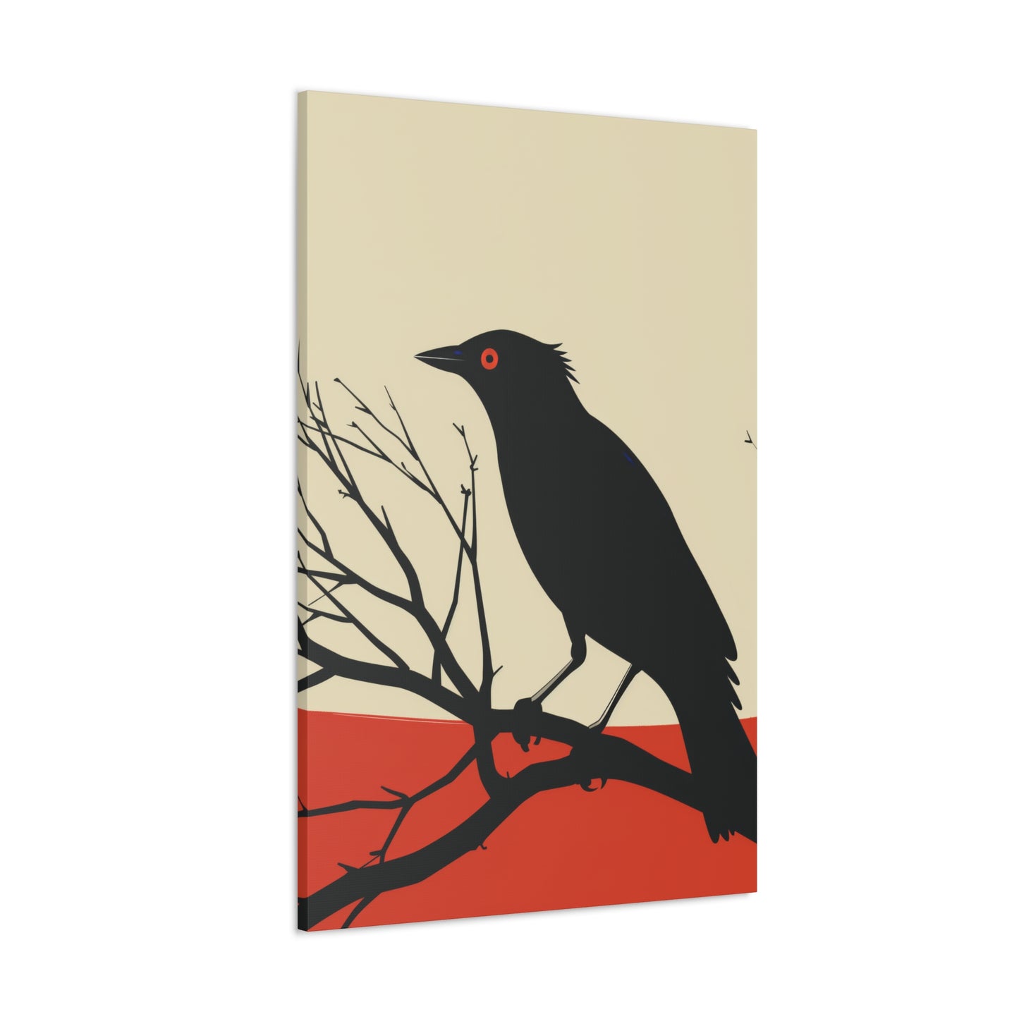 Black Bird Sitting on a Branch Digital Illustration Canvas Gallery Wraps