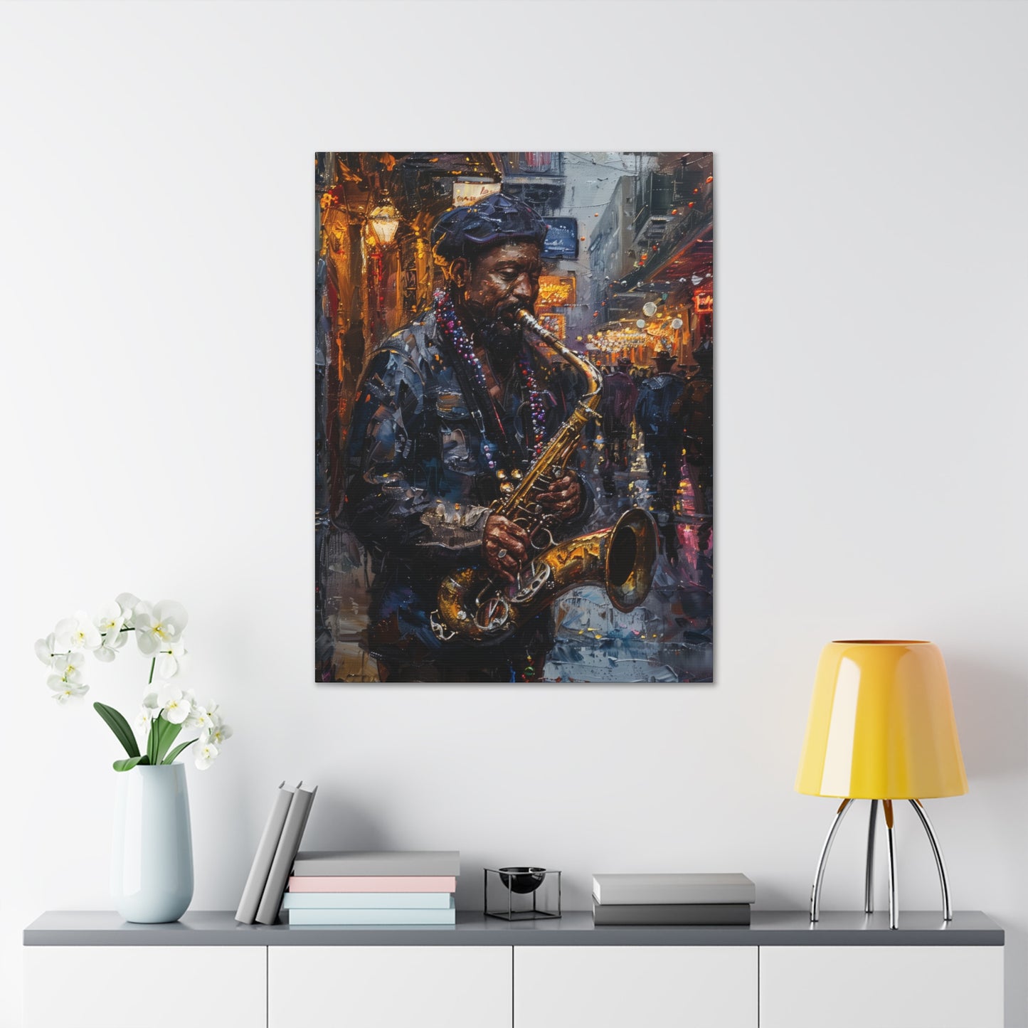 Man Playing Horn on the Street - Rembrandt Style Digital Oil Painting Canvas Gallery Wraps