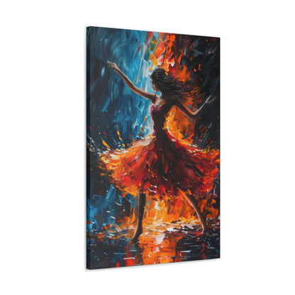 girl with orange dress dancing in rain - Leonid Afremov Style Digital Print Canvas Gallery Wraps