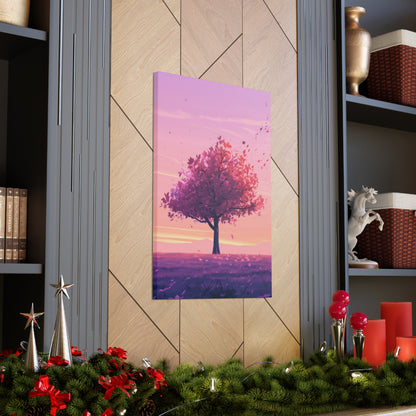 Tree in a Purple Sunset Digital Illustration Canvas Gallery Wraps