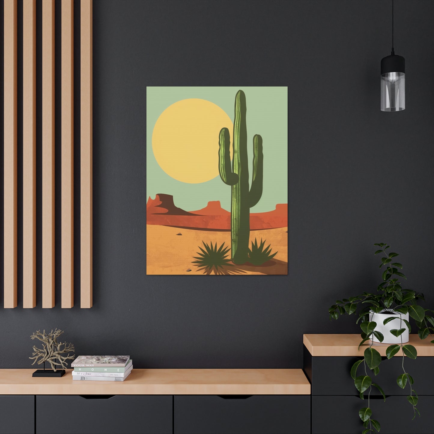 Saguaro Cactus in Desert - Illustration Canvas Gallery Wraps