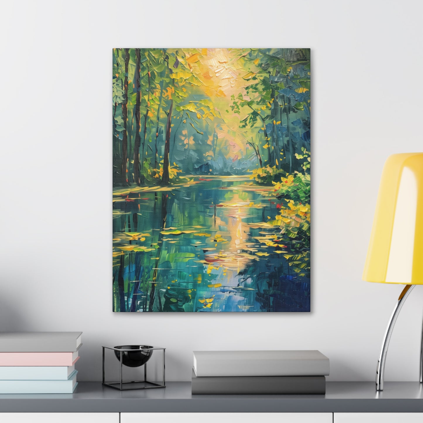 Lake in a Forest - Claude Monet Style Digital Print Canvas Gallery Wraps