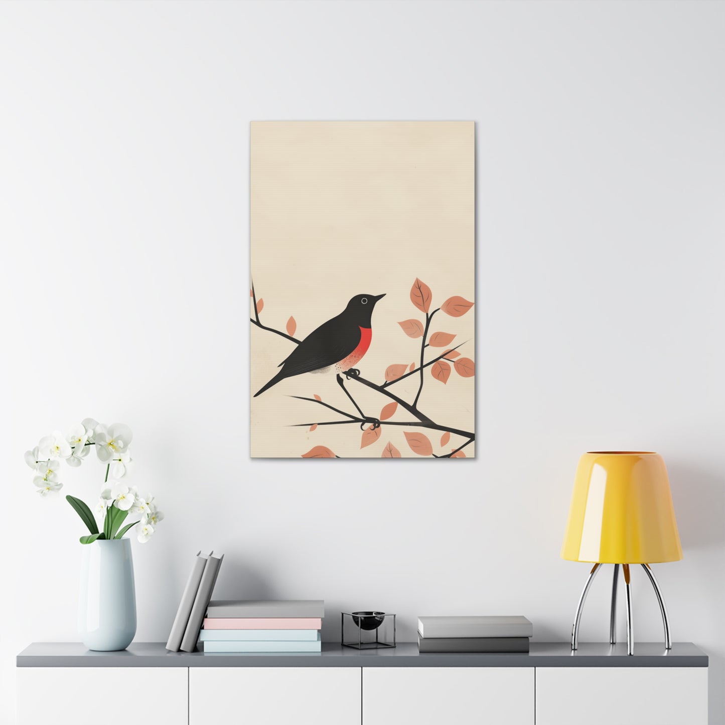 Bird siting on a tree branch Digital Illustration Canvas Gallery Wraps