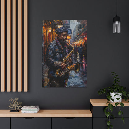 Man Playing Horn on the Street - Rembrandt Style Digital Oil Painting Canvas Gallery Wraps