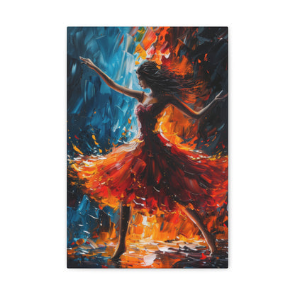 girl with orange dress dancing in rain - Leonid Afremov Style Digital Print Canvas Gallery Wraps