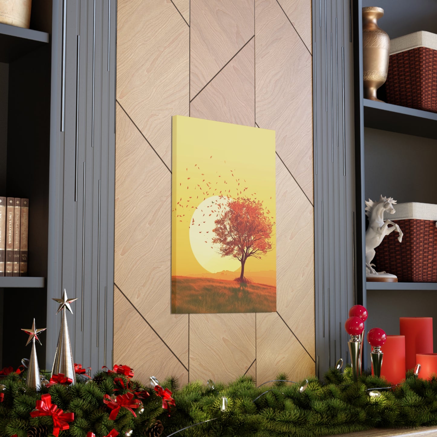 Red Tree in a Golden Sunset Digital Illustration Canvas Gallery Wraps