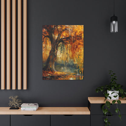 Golden Weeping Willow Tree - Oil Painting Inspired by Leonid Afremov Digital Canvas Gallery Wraps