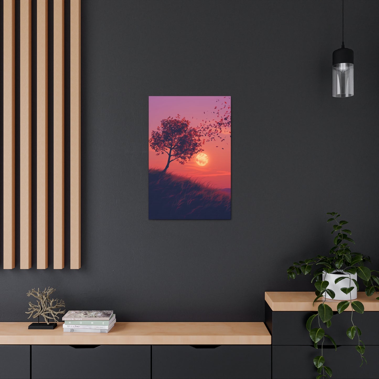 Tree in a Purple Sunset Digital Illustration Canvas Gallery Wraps