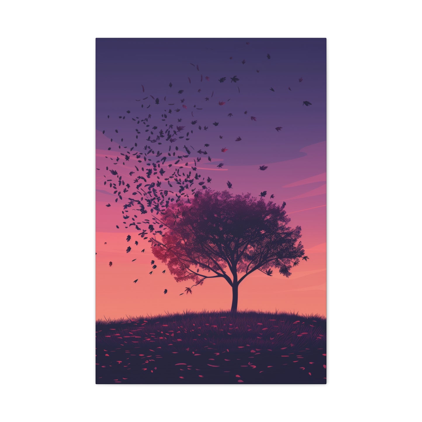 Tree in a Purple Sunset Digital Illustration Canvas Gallery Wraps