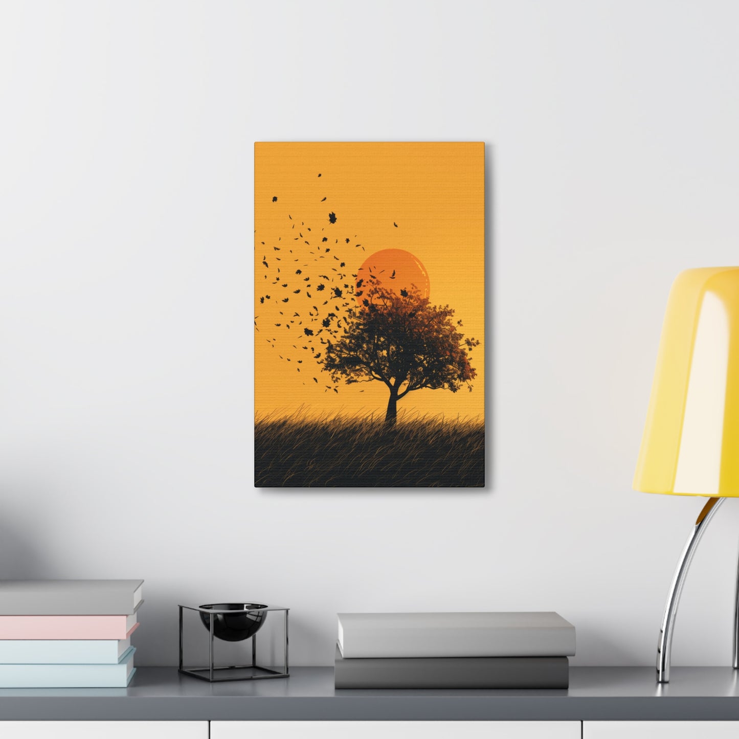 Leafless Tree in a Golden Sunset Digital Illustration Canvas Gallery Wraps