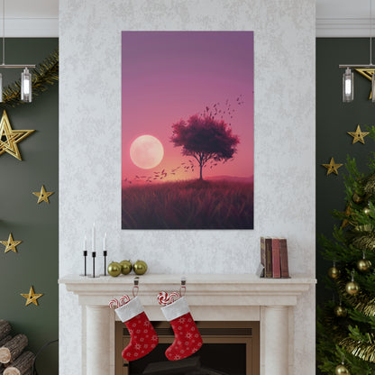 Tree in a Purple Sunset Digital Illustration Canvas Gallery Wraps