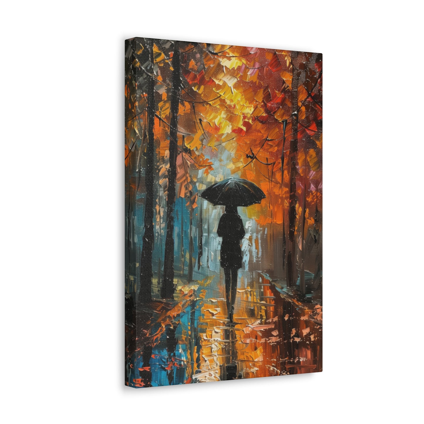 girl with an umbrella walking through forest road - Leonid Afremov Style Digital Print Canvas Gallery Wraps