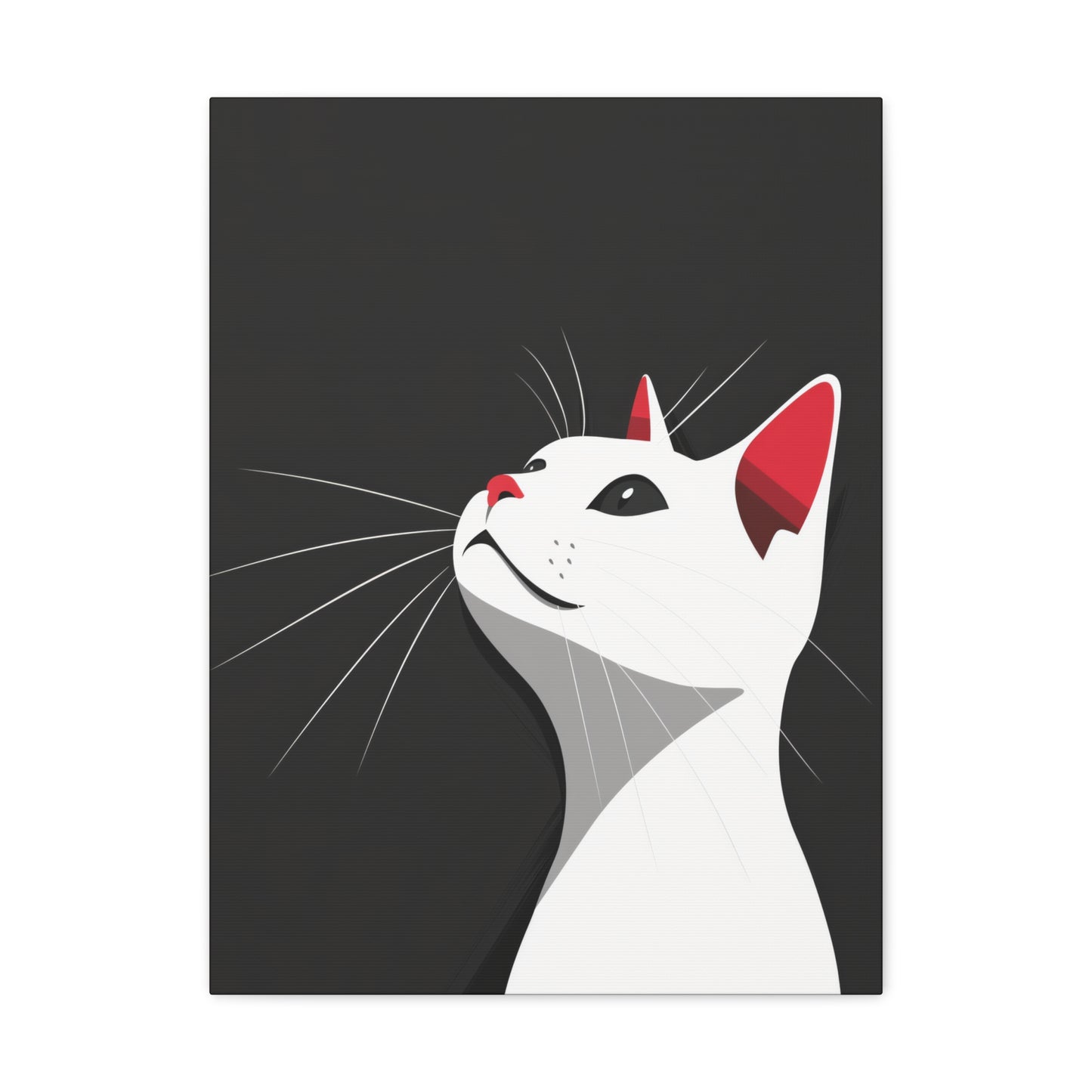 White Cat in Black Background Digital Illustration Canvas Gallery Wraps